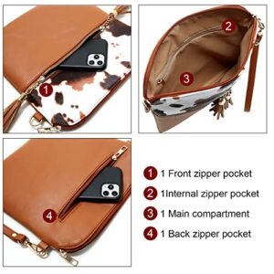 Sunwel Fashion Cow Print Wristlet Tassel Purse-Zipper Pockets Crossbody Bag Shoulder Handbag for Women Girls