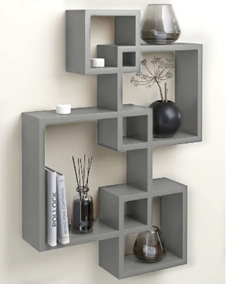 Greenco Corner Shelf 5 Tier Shelves & 4 Cube Intersecting Wall Mounted Floating Shelves Gray Finish