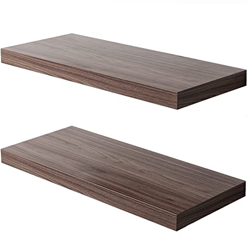 JPND Floating Shelf, Set of 2 Wall Shelves,30 in W x 12.75 in D x 2 in H Wooden Floating Wall Shelf with Invisible Brackets for Living Room/Bedroom/Bathroom/Kitchen Storage and Decor, Walnut