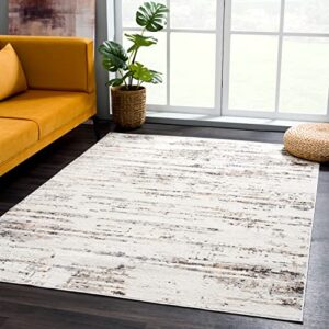 abani neutral beige rugs 6′ x 9′ contemporary linear print bedroom rug – modern brushed design no-shedding premium area rug