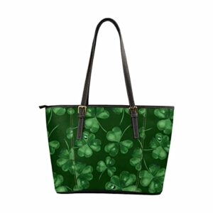 interestprint handbag tote shoulder bag, top handle satchel bag green four leaf luck leaf