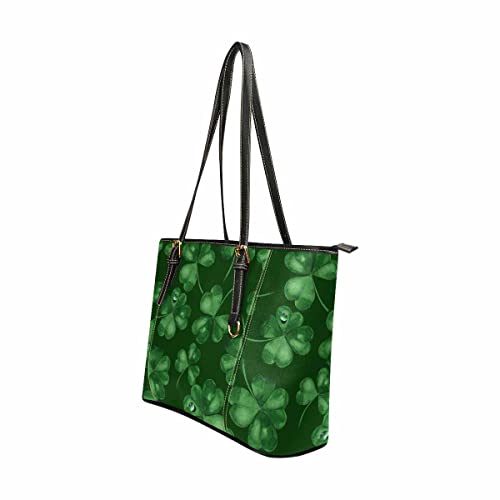 InterestPrint Handbag Tote Shoulder Bag, Top Handle Satchel Bag Green Four Leaf Luck leaf