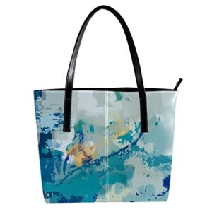 abstract painting leather tote shoulder bag for women satchel handbag