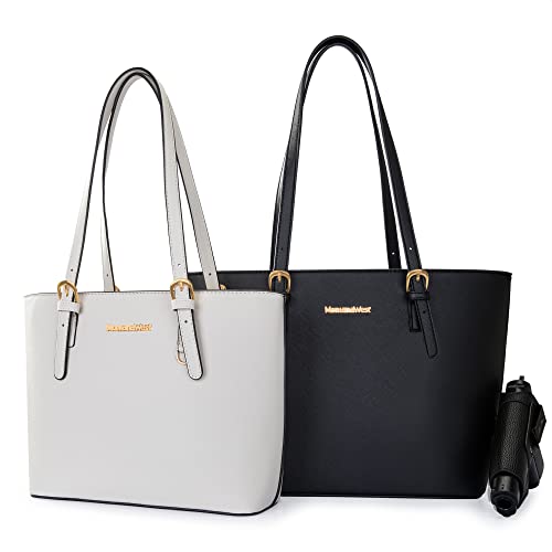 Womens Purses and Handbags for Womens Tote Bag Large Black and Medium Beige 2 pcs Purse Set with Holster MWC2-H030BB