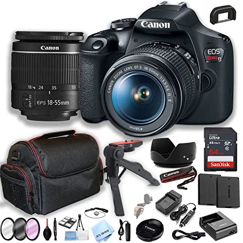 Canon EOS Rebel T7 DSLR Camera w/EF-S 18-55mm F/3.5-5.6 Zoom Lens + 64GB Memory + Case+ Steady Grip Pod + Filters + Remote + 2X Batteries + More (30pc Bundle)