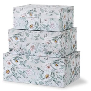 soul & lane decorative magnetic storage boxes, charming flowers – set of 3: floral memory keepsake boxes with lids, cardboard photo storage for organizing and home décor, large pretty gift boxes