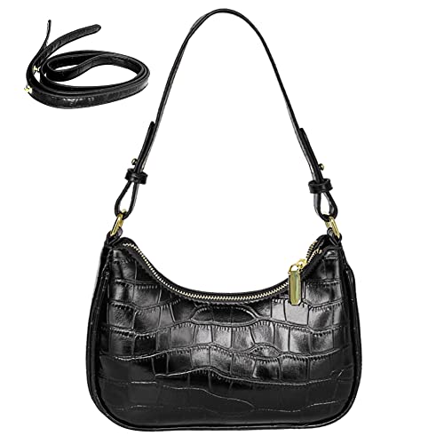 AMHDV Small Crocodile Shoulder Bag Retro Classic Crossbody Clutch Purse with Zipper Closure (Black)