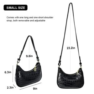 AMHDV Small Crocodile Shoulder Bag Retro Classic Crossbody Clutch Purse with Zipper Closure (Black)