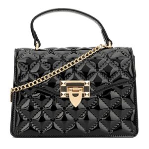 olivia miller women’s fashion yara pvc jelly black crossbody bag w top handle n detachable chain, evening casual purse handbag