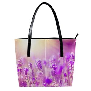 women’s leather tote shoulder bag, big capacity lavender handbag