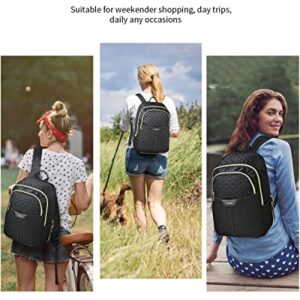 BRINCH Small Backpack for Women, Fashion Backpack Purse Black Shoulder Bag with Multi-pocket Lightweight Small Travel Backpack Casual Daily Daypack for Ladies Teen Girls