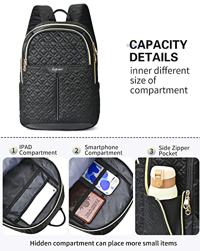 BRINCH Small Backpack for Women, Fashion Backpack Purse Black Shoulder Bag with Multi-pocket Lightweight Small Travel Backpack Casual Daily Daypack for Ladies Teen Girls