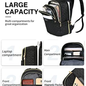 BRINCH Small Backpack for Women, Fashion Backpack Purse Black Shoulder Bag with Multi-pocket Lightweight Small Travel Backpack Casual Daily Daypack for Ladies Teen Girls