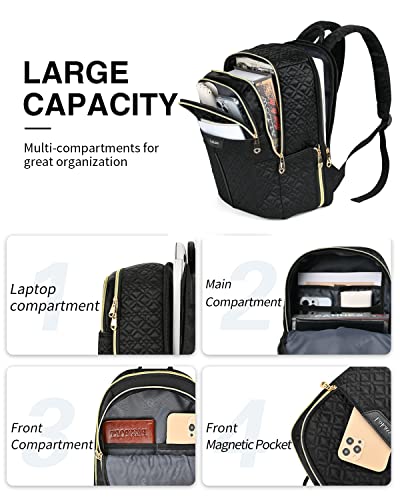 BRINCH Small Backpack for Women, Fashion Backpack Purse Black Shoulder Bag with Multi-pocket Lightweight Small Travel Backpack Casual Daily Daypack for Ladies Teen Girls