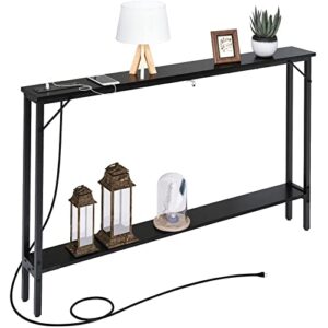 sauce zhan sofa table with outlet and usb port, 47″ console table behind couch table with steel frame, narrow entryway table for sofa, living room, foyer, hallway, entry, black