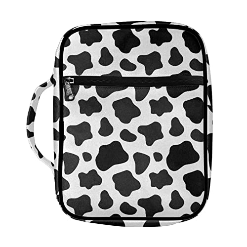 AFPANQZ Classic Cow Print Bible Bag Bible Cover with Front Zipper Pockets Bible Book Case Covers Portable Carrying Organizers Bible Bag Tote Bag for Standard Size Bible