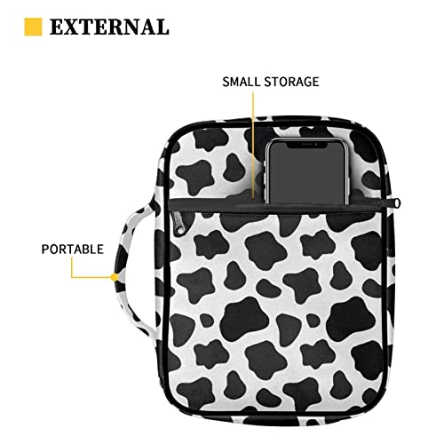 AFPANQZ Classic Cow Print Bible Bag Bible Cover with Front Zipper Pockets Bible Book Case Covers Portable Carrying Organizers Bible Bag Tote Bag for Standard Size Bible