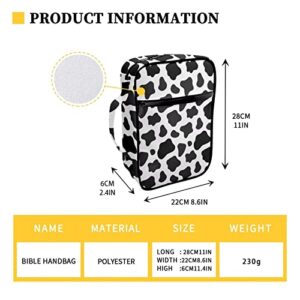 AFPANQZ Classic Cow Print Bible Bag Bible Cover with Front Zipper Pockets Bible Book Case Covers Portable Carrying Organizers Bible Bag Tote Bag for Standard Size Bible