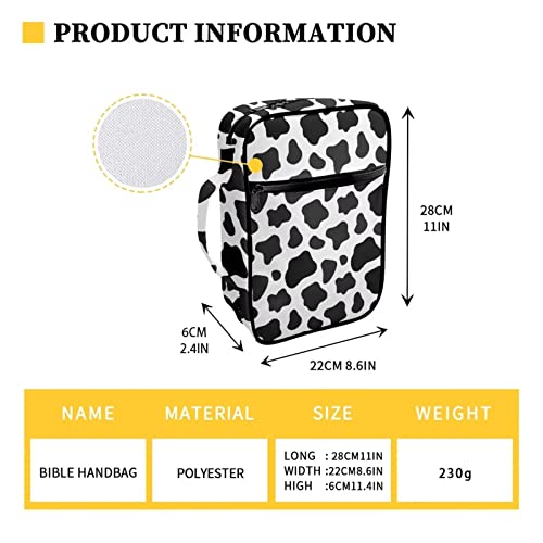 AFPANQZ Classic Cow Print Bible Bag Bible Cover with Front Zipper Pockets Bible Book Case Covers Portable Carrying Organizers Bible Bag Tote Bag for Standard Size Bible