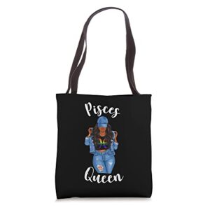 lgbtq pisces queen black woman march february birthday flag tote bag