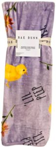 rae dunn home easter spring velvet soft plush throw blanket | purple with easter chick and spring flowers & inscribed: ‘lil peep. | 50 inches x 70 inches