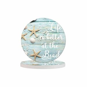 pznen life is better at the beach drink coaster for tabletop protection summer sand sea shells starfishes non-slip cups place mats home decor diatomite material for men women