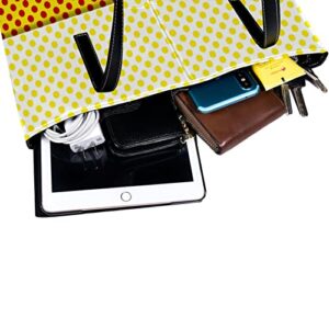 Yellow Blue Polka Dot Pattern Leather Tote Shoulder Bag for Women Satchel Handbag