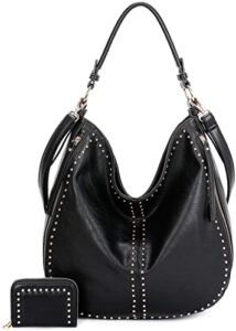 concealed carry extra large hobo bag crossbody purse shoulder bag handbag wallet faux leather women tote (black)