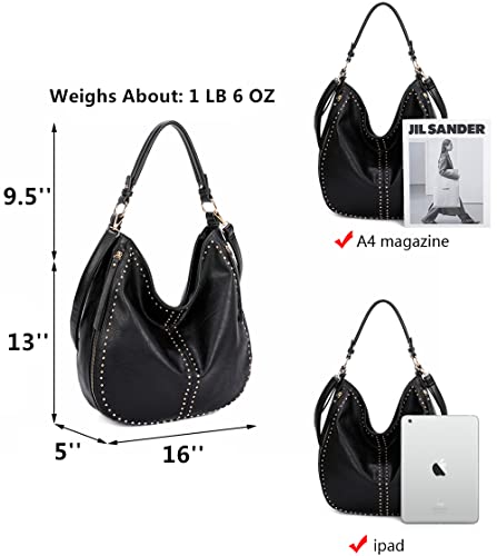 Concealed Carry Extra Large Hobo Bag Crossbody Purse Shoulder Bag Handbag Wallet Faux Leather Women Tote (Black)