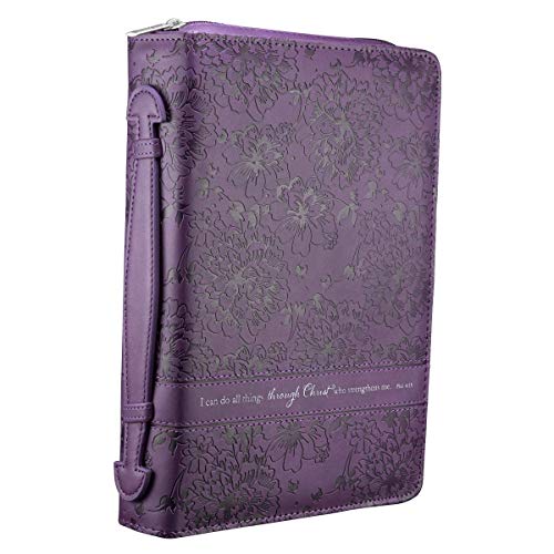 Christian Art Gifts Women's Fashion Bible Cover I Can Do All Things Philippians 4:13, Purple Floral Faux Leather, Medium