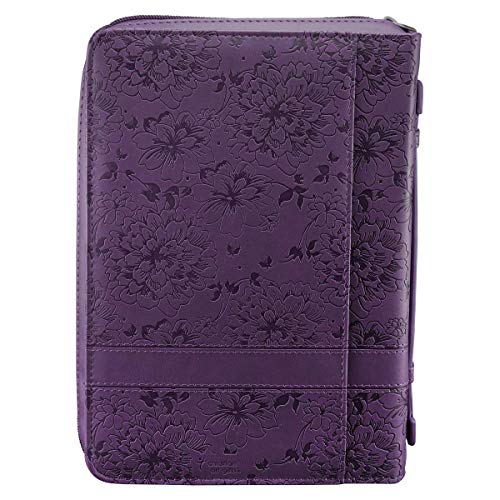 Christian Art Gifts Women's Fashion Bible Cover I Can Do All Things Philippians 4:13, Purple Floral Faux Leather, Medium