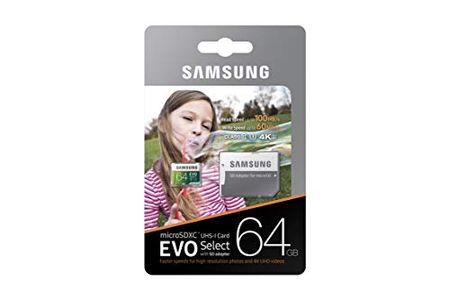 SAMSUNG (MB-ME64GA/AM) 64GB 100MB/s (U3) MicroSDXC EVO Select Memory Card with Full-Size Adapter