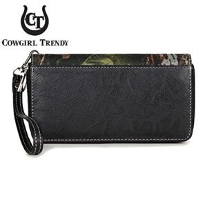 Cowgirl Trendy Camouflage Cross Western Style Studded Handbag Concealed Carry Purse Country Women Shoulder Bag Wallet (#3 Black Set)