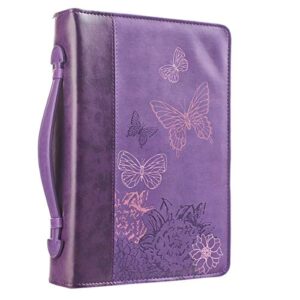 christian art gifts women’s fashion bible cover new creation 2 corinthians 5:17, purple butterfly faux leather, large