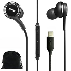 samsung akg earbuds original usb type c in-ear earbud headphones with remote & mic for galaxy a53 5g, s22, s21 fe, s20 ultra, note 10, note 10+, s10 plus – braided – includes velvet pouch – black