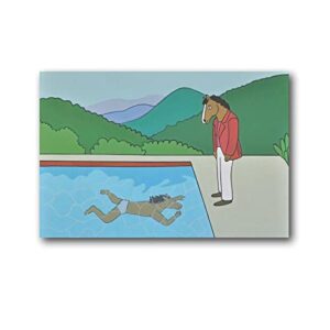 lkmswk bojack horseman poster david hockney he watches he’s swimming wall art poster scroll canvas painting picture living room decor home framed/unframed 12x18inch(30x45cm)