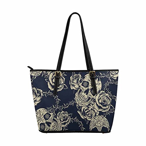 InterestPrint Women's PU Leather HandBags Ladies Shoulder Bags Tote Bags Sugar Skulls Roses Barbed, Multi9