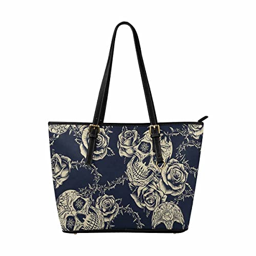 InterestPrint Women's PU Leather HandBags Ladies Shoulder Bags Tote Bags Sugar Skulls Roses Barbed, Multi9