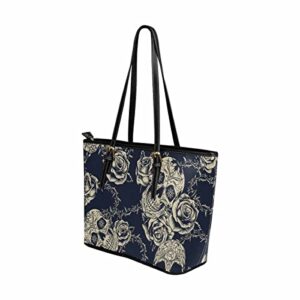 InterestPrint Women's PU Leather HandBags Ladies Shoulder Bags Tote Bags Sugar Skulls Roses Barbed, Multi9