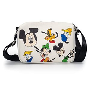 Disney Bag, Cross Body, Rectangle, Disney Mickey and Friends Fab Four Expressions All Over, White, Vegan Leather