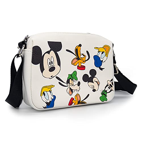 Disney Bag, Cross Body, Rectangle, Disney Mickey and Friends Fab Four Expressions All Over, White, Vegan Leather