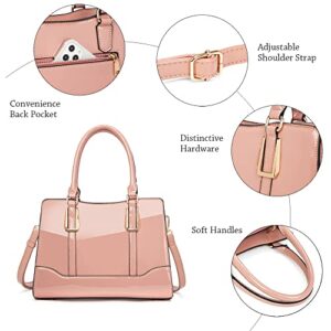 LJOSEIND Shiny Patent Leather Handbags Shoulder Bags Fashion Satchel Purses Top Handle Bags for Women (Pink)