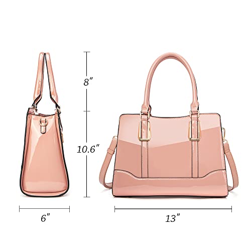 LJOSEIND Shiny Patent Leather Handbags Shoulder Bags Fashion Satchel Purses Top Handle Bags for Women (Pink)