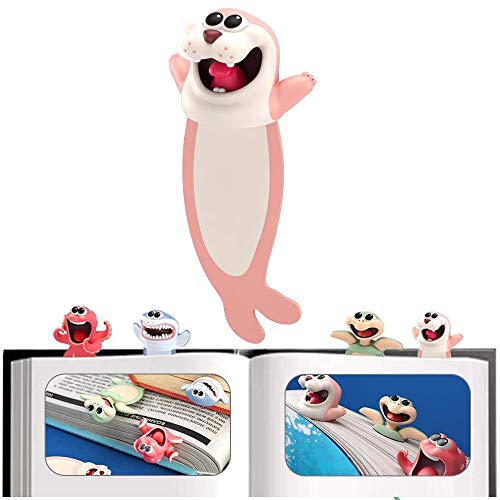 Wacky Bookmark Palz-3d Stereo Kawaii Cartoon Bookmark, 3D Animal Wacky Bookmarks, Christmas Birthday Party Favors Gift for Kids Students（Seal） …