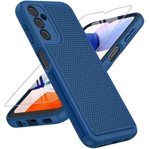fntcase for samsung galaxy a14 5g case: dual layer protective heavy duty cell phone cover shockproof rugged with non slip textured back – military protection bumper tough – 2023, 6.6inch (navy blue)