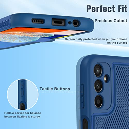 FNTCASE for Samsung Galaxy A14 5G Case: Dual Layer Protective Heavy Duty Cell Phone Cover Shockproof Rugged with Non Slip Textured Back - Military Protection Bumper Tough - 2023, 6.6inch (Navy Blue)