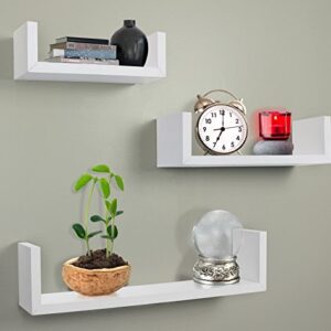 Greenco Corner Shelf, 5 Tier Floating Shelves & Set of 3 Floating “U” Shelves, Easy-to-Assemble Floating Wall Mount Shelves for Bedrooms and Living Rooms, White Finish