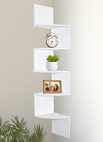 Greenco Corner Shelf, 5 Tier Floating Shelves & Set of 3 Floating “U” Shelves, Easy-to-Assemble Floating Wall Mount Shelves for Bedrooms and Living Rooms, White Finish