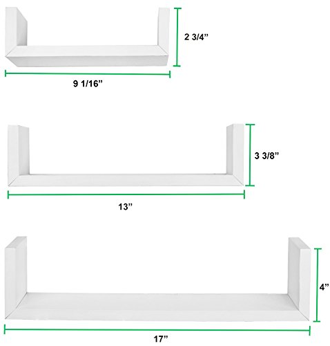 Greenco Corner Shelf, 5 Tier Floating Shelves & Set of 3 Floating “U” Shelves, Easy-to-Assemble Floating Wall Mount Shelves for Bedrooms and Living Rooms, White Finish