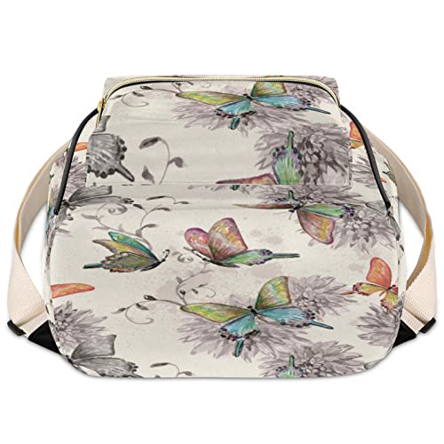 Butterfly Flower Mini Backpack Purse for Women, Butterfly Insect Small Backpack Leather Casual Daypacks Ladies Shoulder Bags for Women